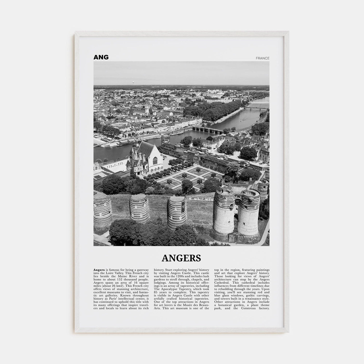 Angers Poster White Wood / 8x12 in Nbourhood Travel B&W Poster