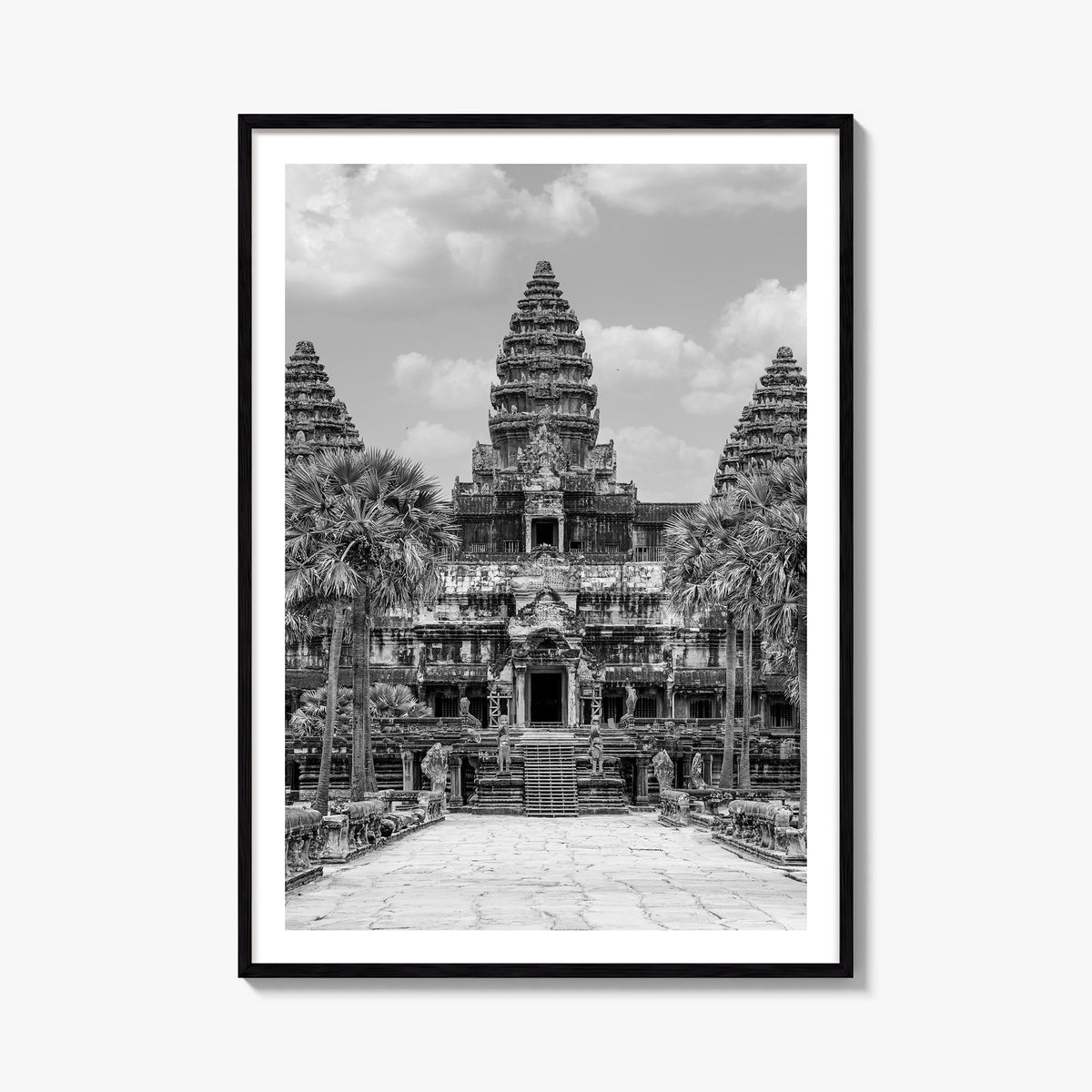 Angkor black & white photo poster of Cambodia – vertical wall art, unframed print shown in interior mockup