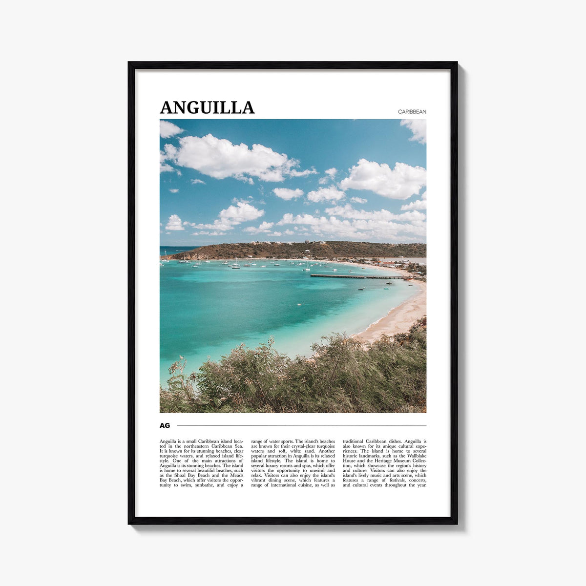 Anguilla colorful travel poster of Caribbean – vertical wall art, unframed print shown in interior mockup
