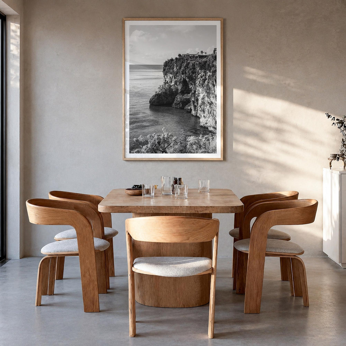 Anguilla no. 2 black & white photo poster of Caribbean – vertical wall art in natural wood frame with white border, hanging o