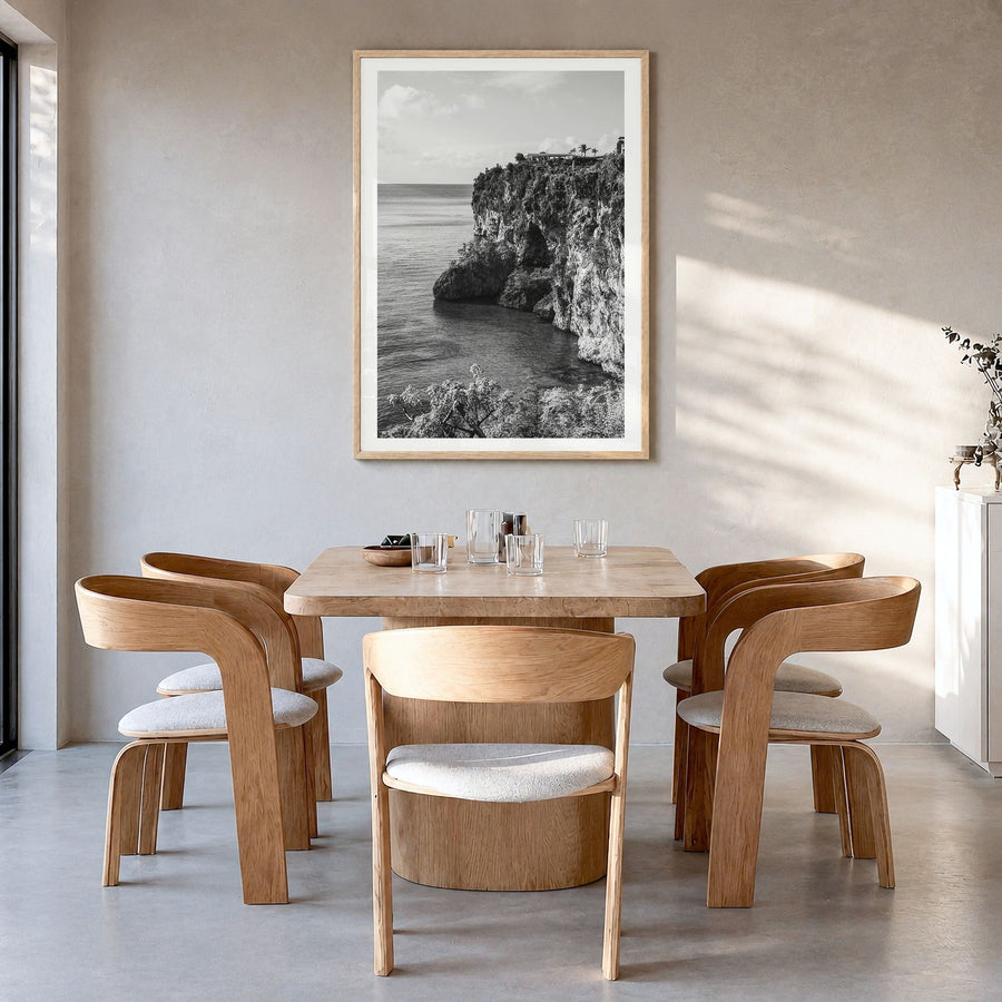 Anguilla Photo No 2 Poster in a natural wood frame, hanging in a dining room, white border