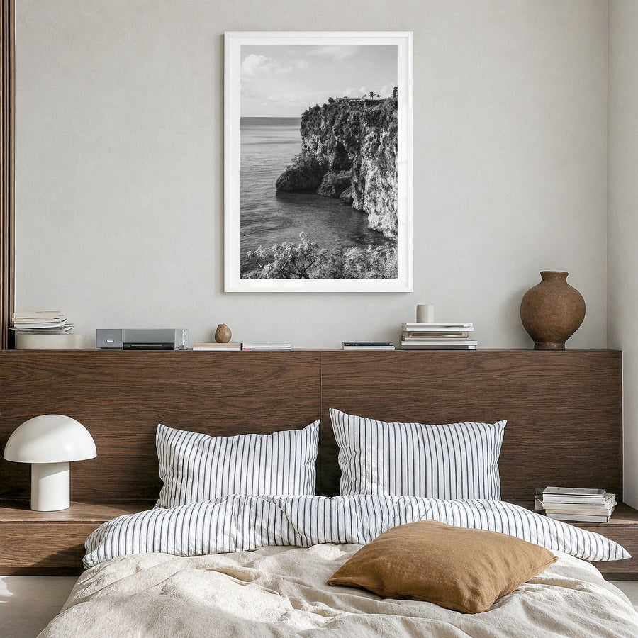 Anguilla Photo No 2 Poster in a white wood frame, hanging in a bedroom, white border