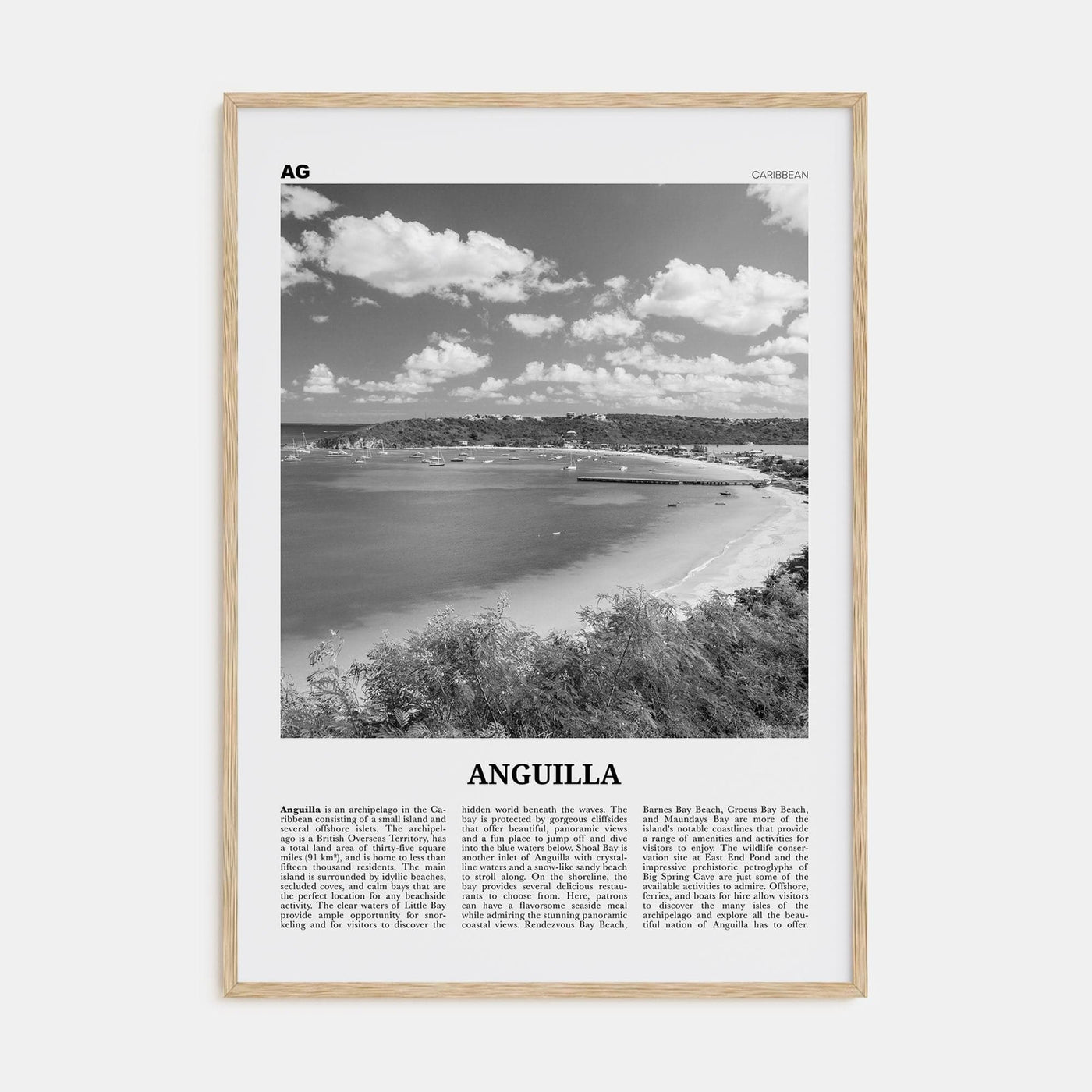 Anguilla Poster Natural Wood / 8x12 in Nbourhood Travel B&W Poster