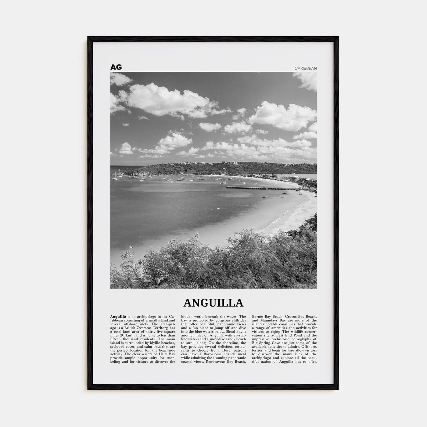 Anguilla Poster Black Wood / 8x12 in Nbourhood Travel B&W Poster