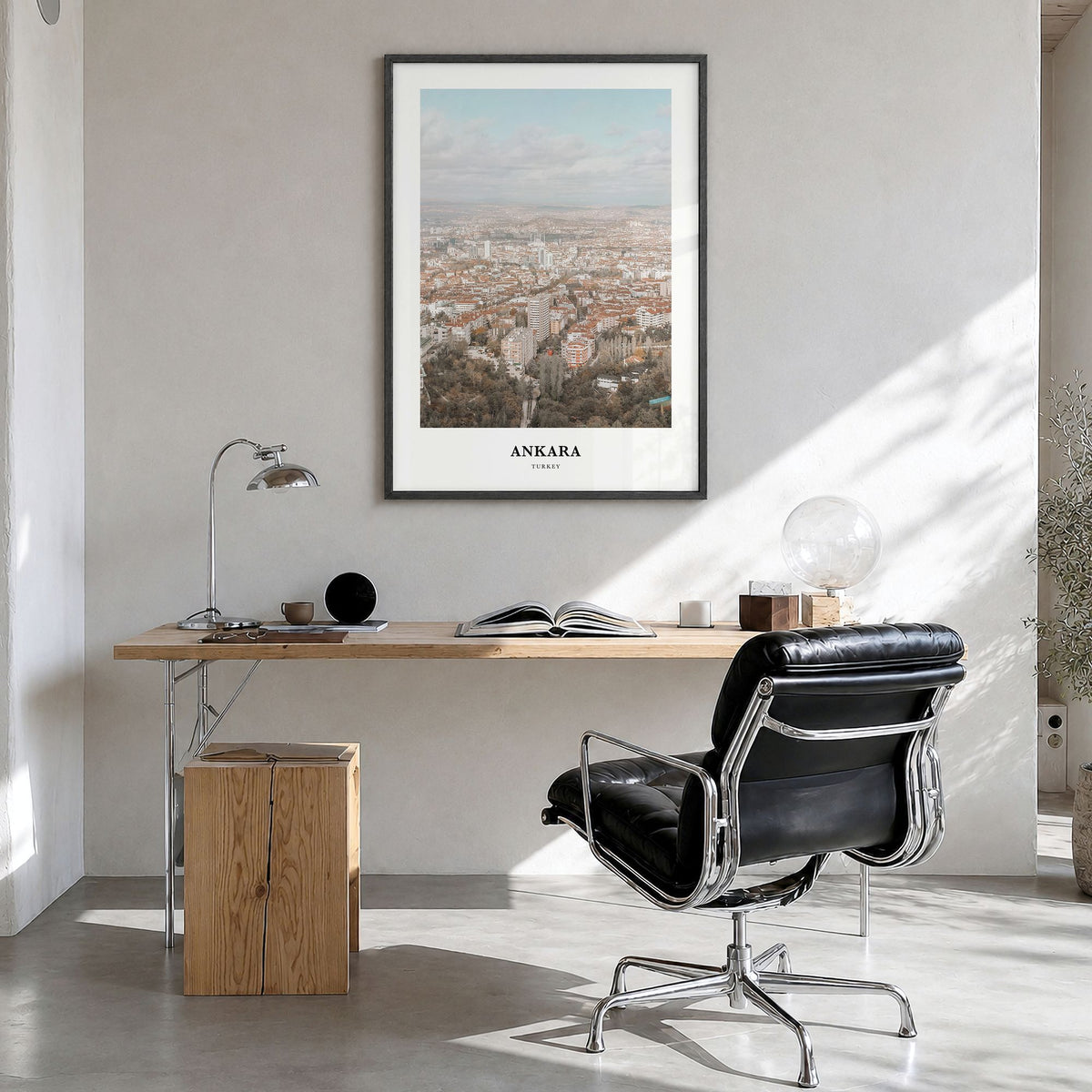Ankara Classic Poster in a black wood frame, hanging in a bright home office