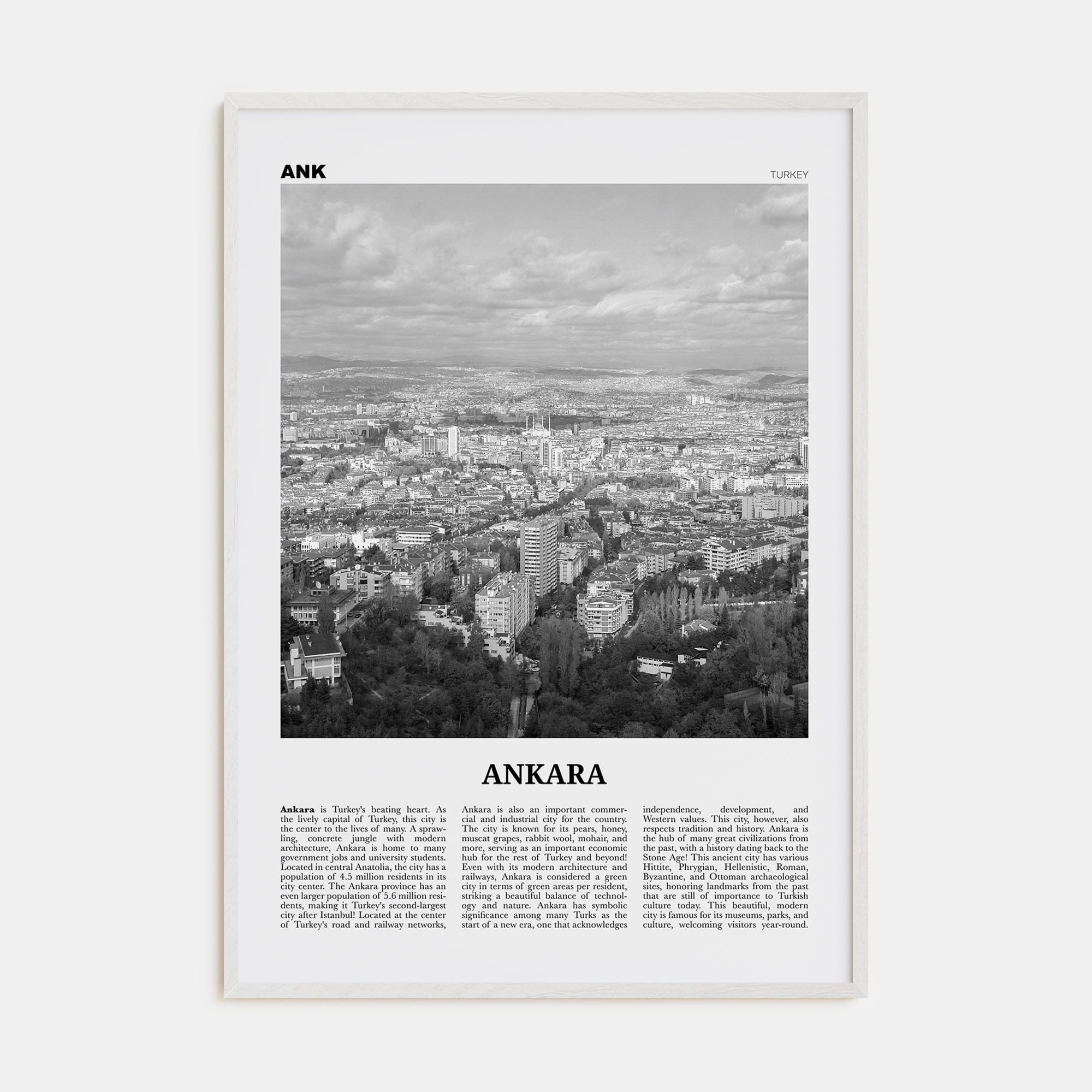 Ankara Poster White Wood / 8x12 in Nbourhood Travel B&W Poster