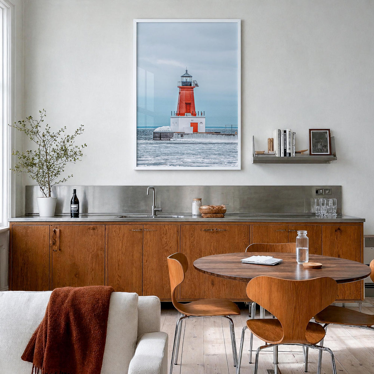 Ann Arbor colorful photo poster of Michigan, USA – vertical wall art in white wood frame, hanging on wall