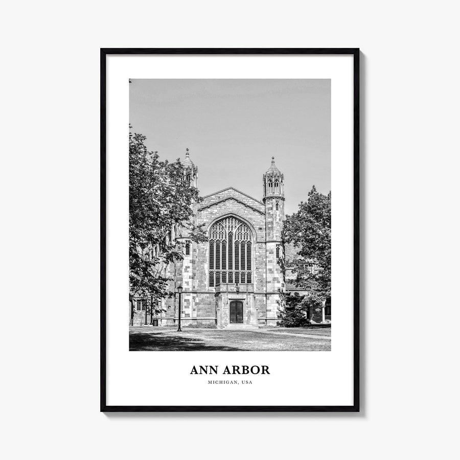 Ann Arbor no. 1 black & white classic poster of Michigan, USA – vertical wall art, unframed print shown in interior mockup