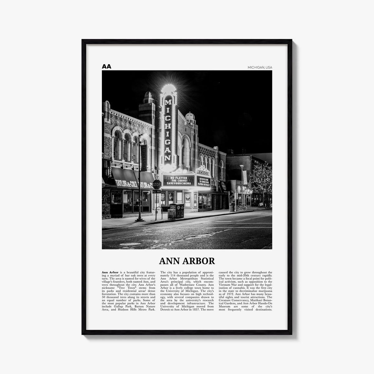 Ann Arbor no. 1 black & white newspaper poster of Michigan, USA – vertical wall art, unframed print shown in interior mockup