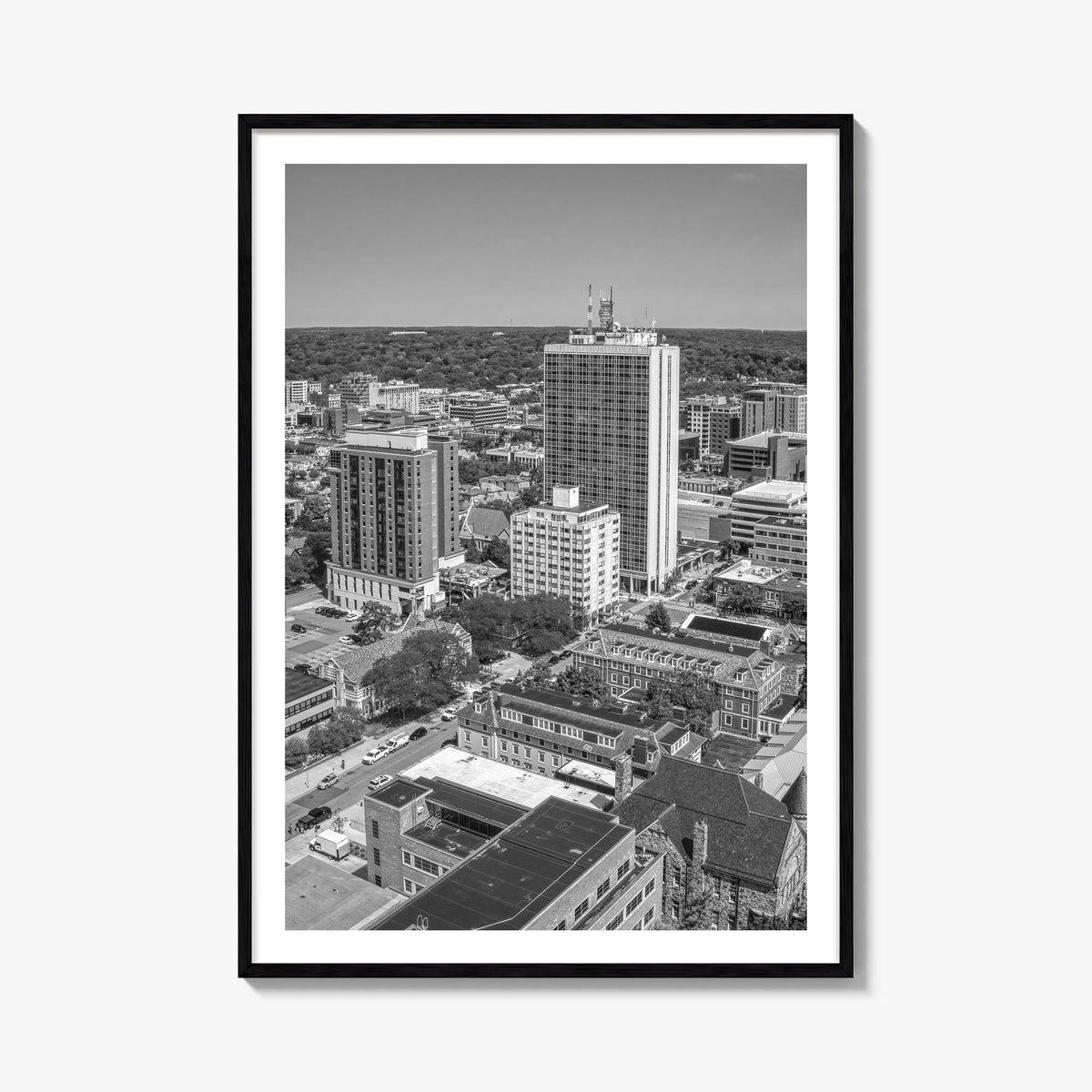 Ann Arbor no. 1 black & white photo poster of Michigan, USA – vertical wall art, unframed print shown in interior mockup