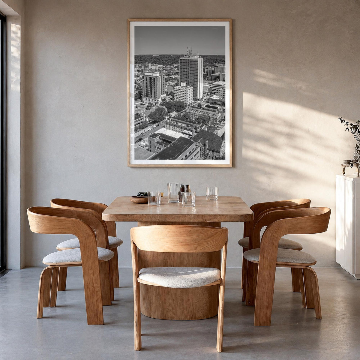 Ann Arbor no. 1 black & white photo poster of Michigan, USA – vertical wall art in natural wood frame with white border, hang