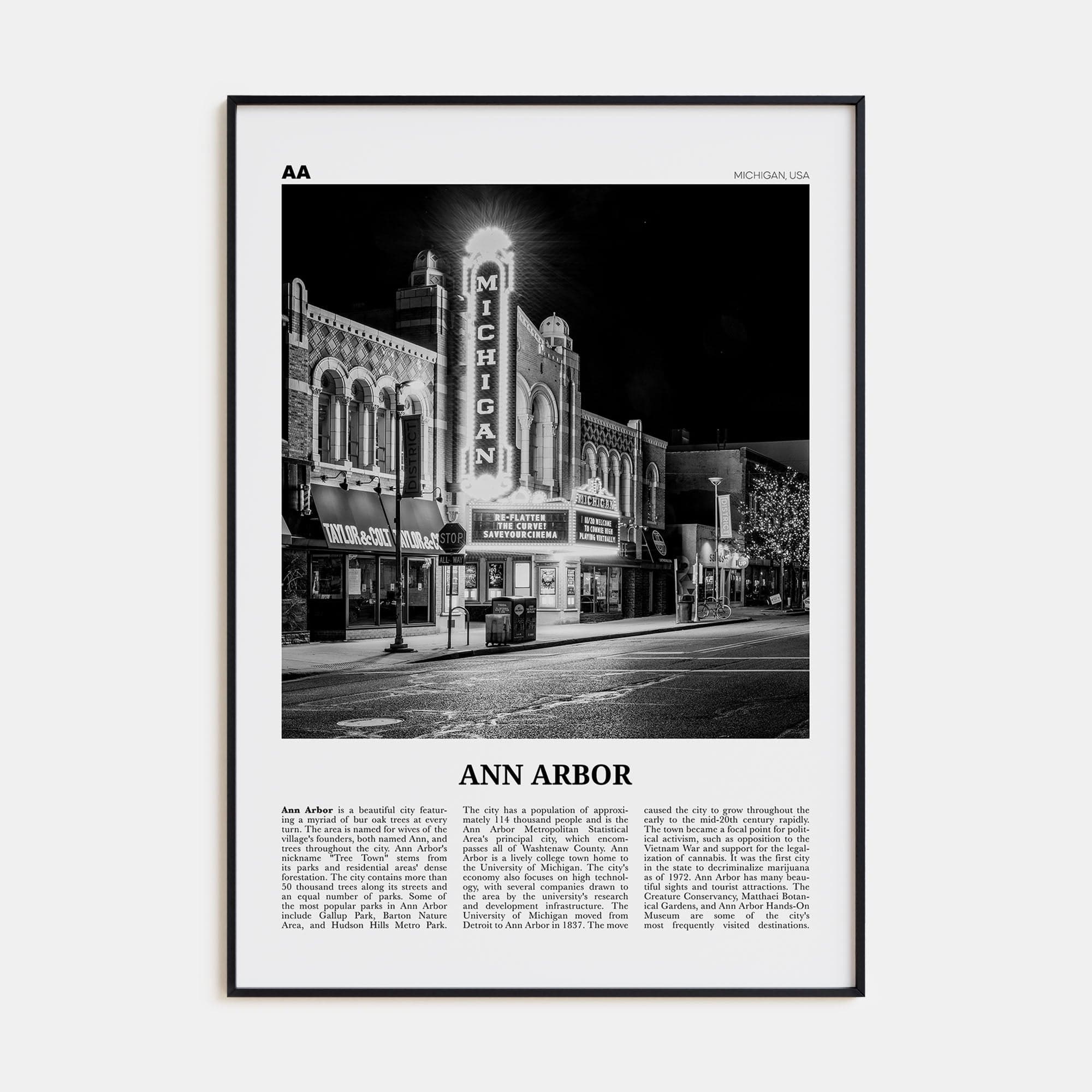 Ann Arbor No 1 Poster None / 8x12 in Nbourhood Travel B&W Poster