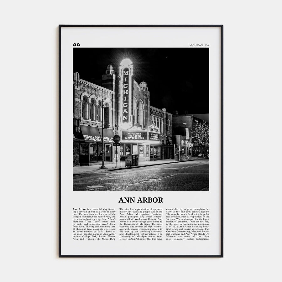 Ann Arbor No 1 Poster None / 8x12 in Nbourhood Travel B&W Poster