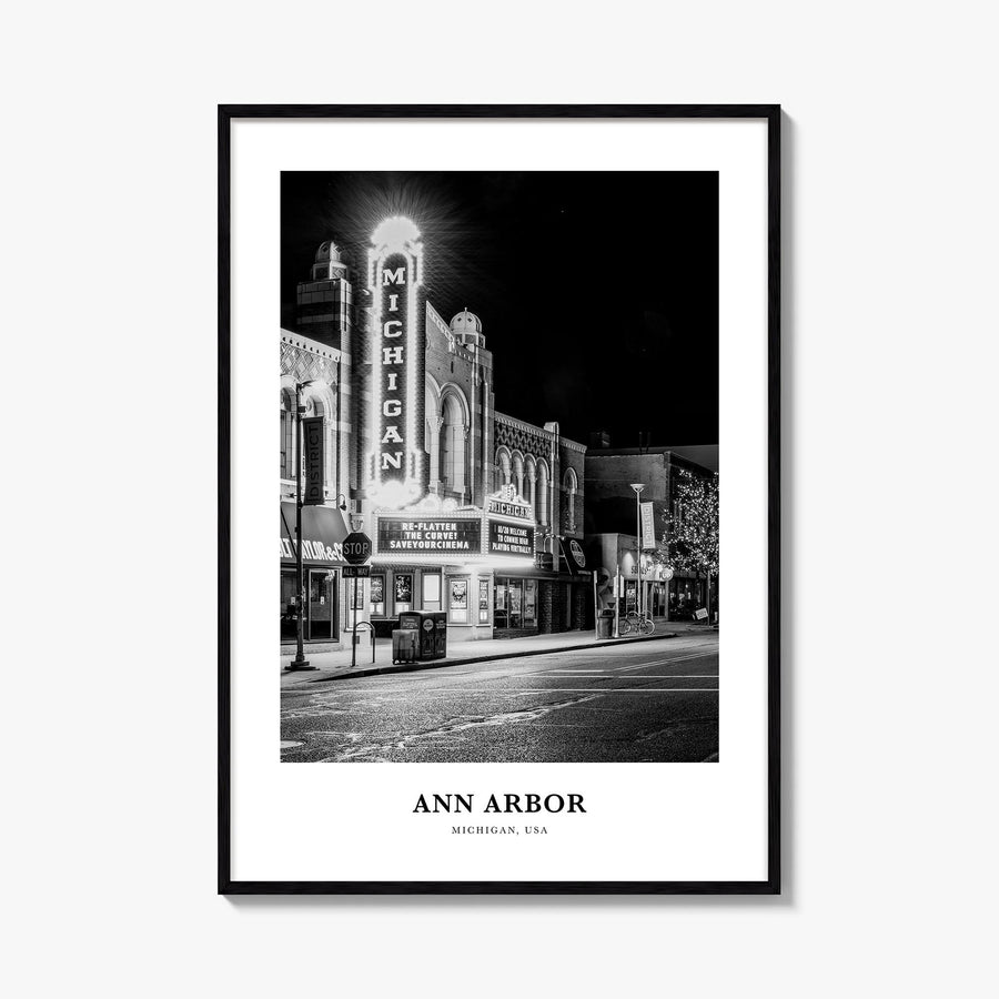 Ann Arbor no. 2 black & white classic poster of Michigan, USA – vertical wall art, unframed print shown in interior mockup