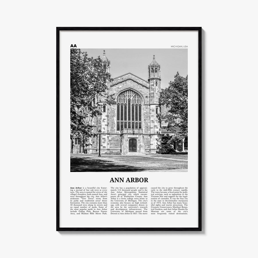 Ann Arbor no. 2 black & white newspaper poster of Michigan, USA – vertical wall art, unframed print shown in interior mockup