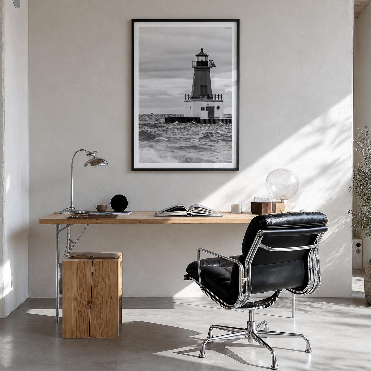 Ann Arbor no. 2 black & white photo poster of Michigan, USA – vertical wall art in black wood frame with white border, hangin