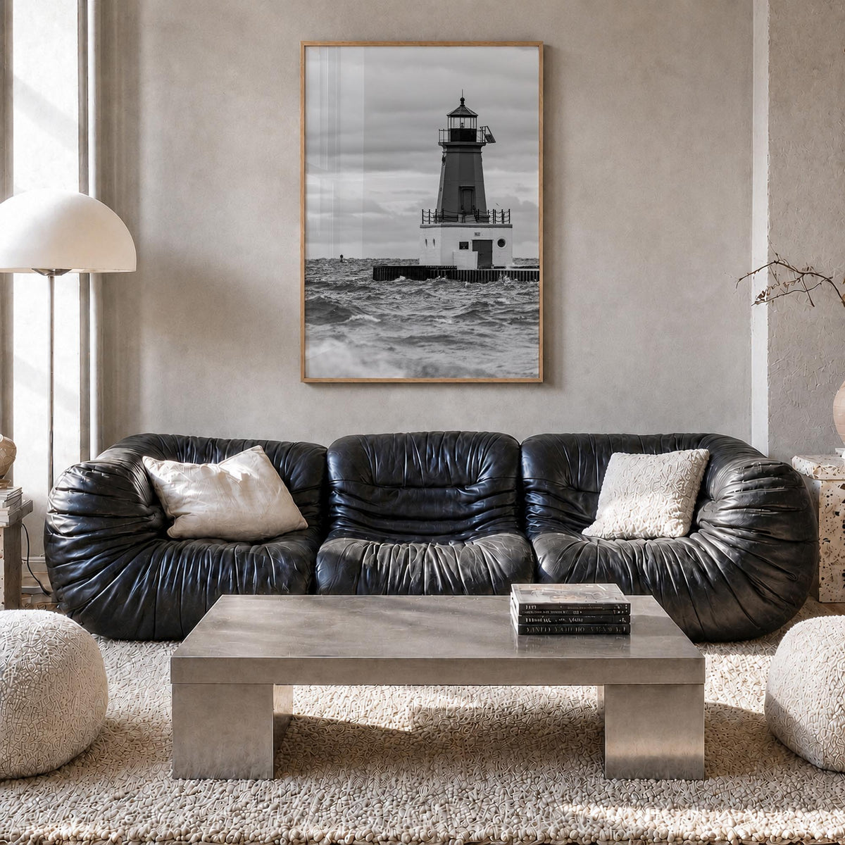 Ann Arbor no. 2 black & white photo poster of Michigan, USA – vertical wall art in natural wood frame, hanging on wall