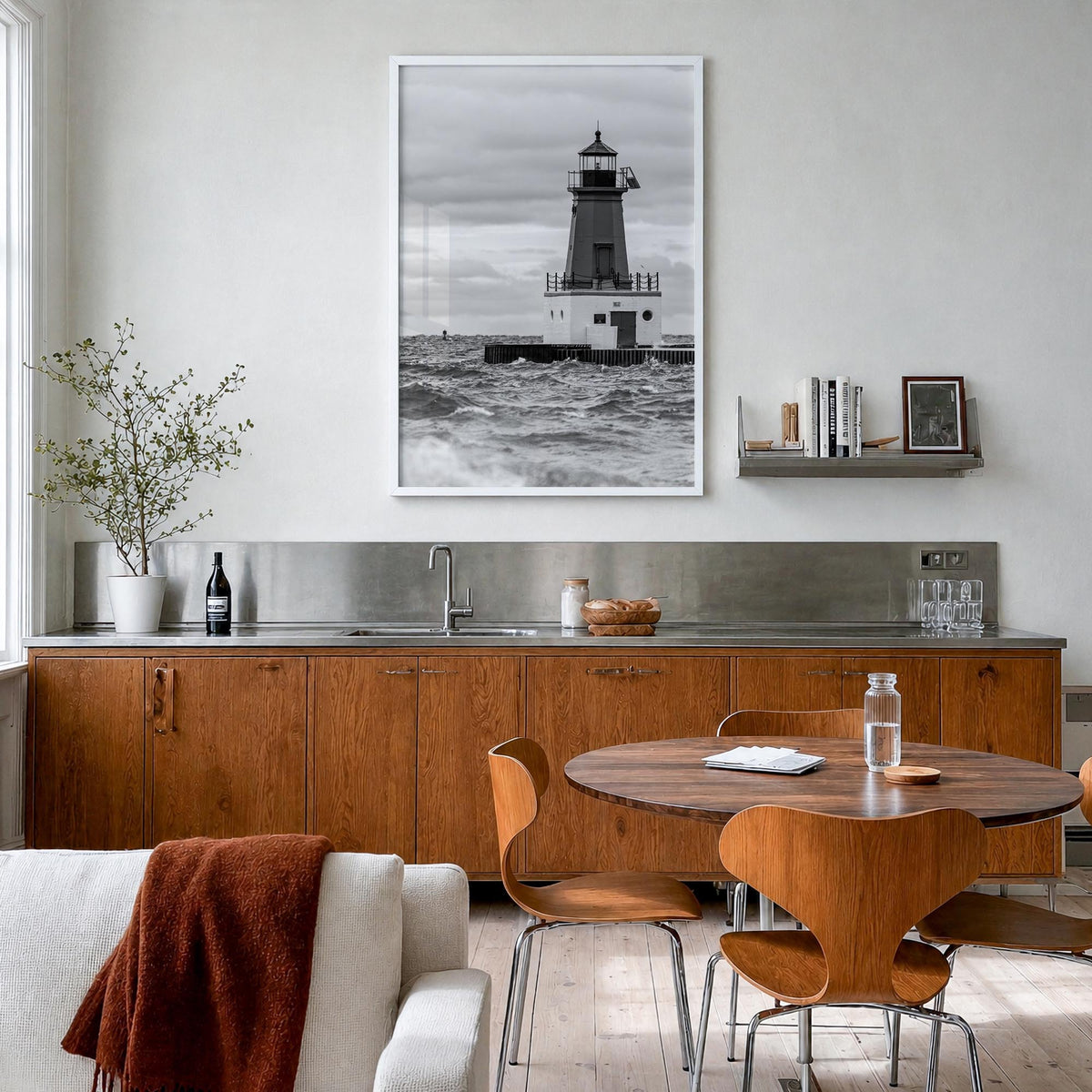 Ann Arbor no. 2 black & white photo poster of Michigan, USA – vertical wall art in white wood frame, hanging on wall