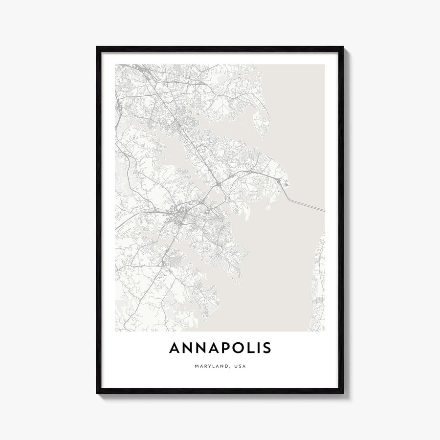 Annapolis black & white map poster of Maryland, USA – vertical wall art, unframed print shown in interior mockup