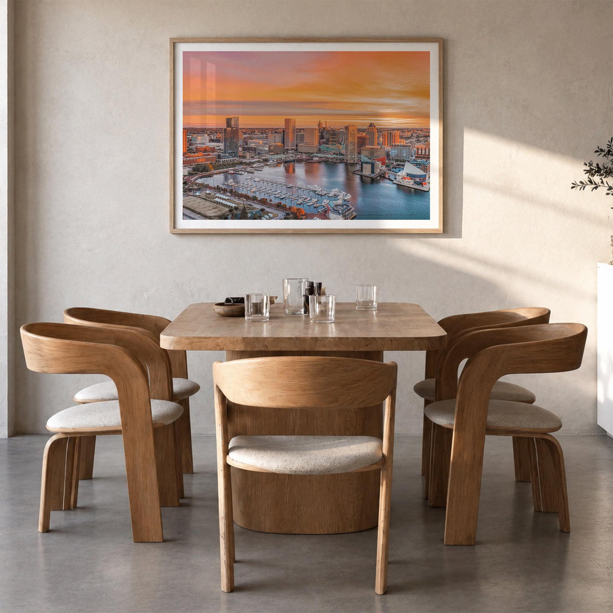 Annapolis colorful photo poster of Maryland, USA – horizontal wall art in natural wood frame with white border, hanging on wa