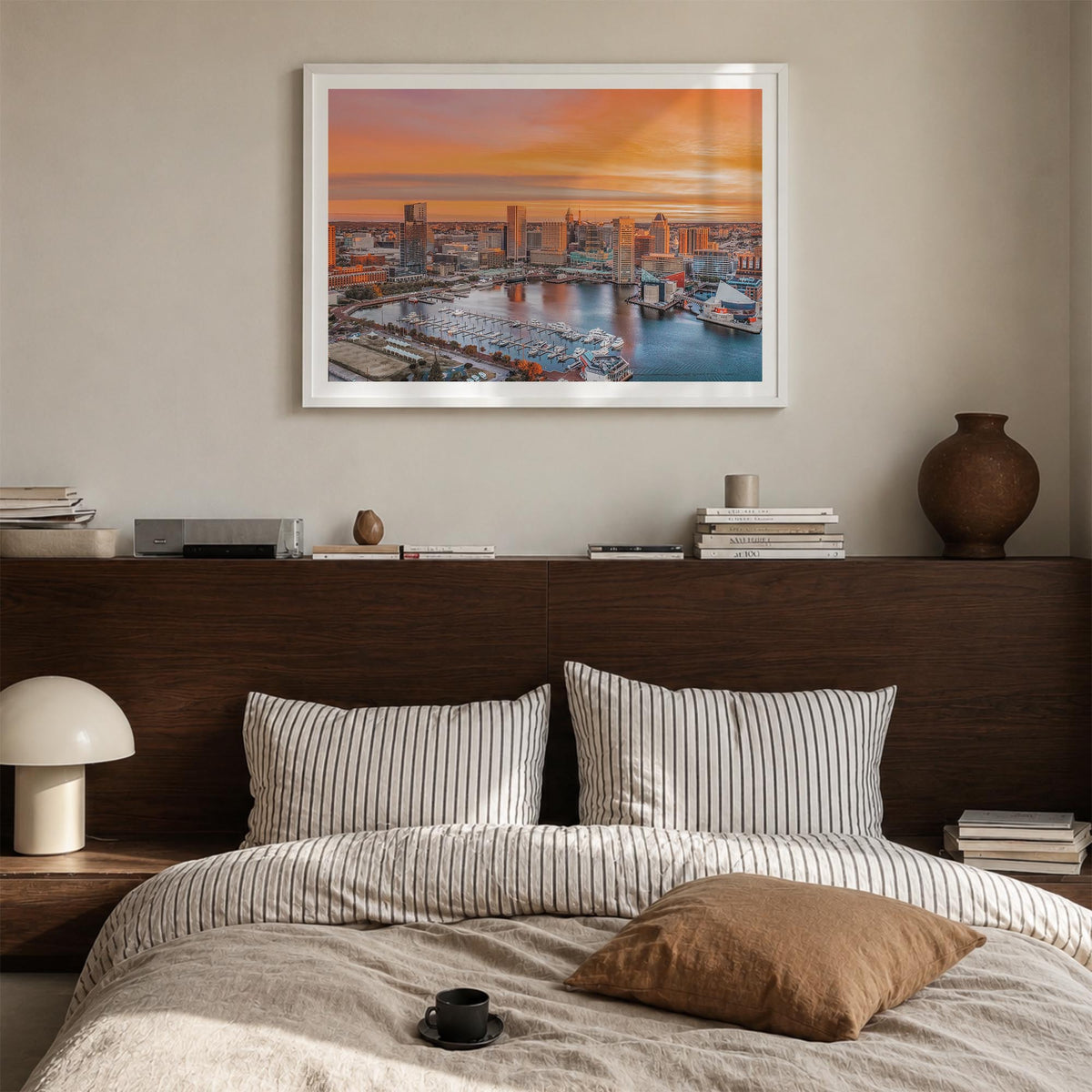 Annapolis colorful photo poster of Maryland, USA – horizontal wall art in white wood frame with white border, hanging on wall
