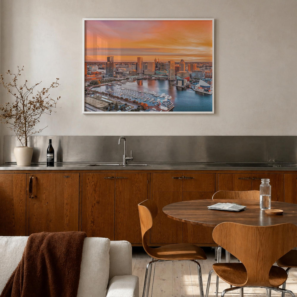 Annapolis colorful photo poster of Maryland, USA – horizontal wall art in white wood frame, hanging on wall