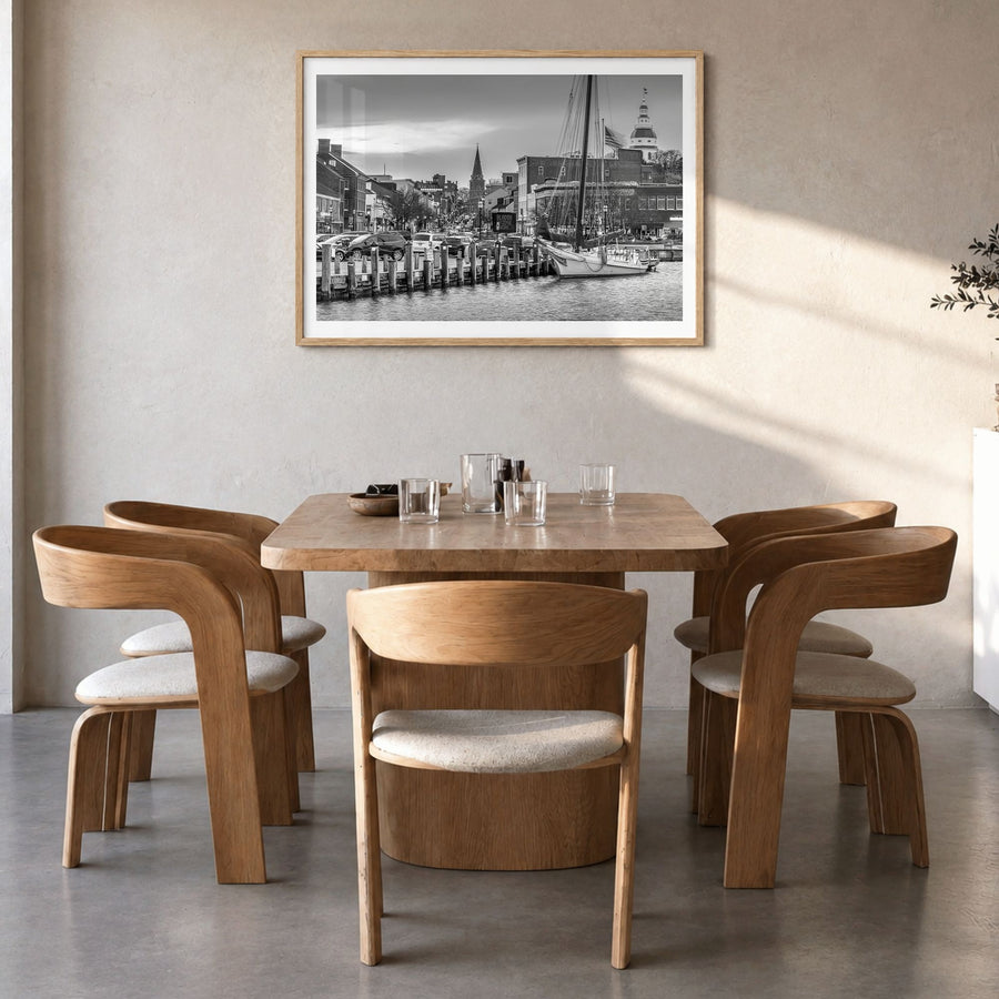 Annapolis Photo Poster in a natural wood frame, hanging in a dining room, white border