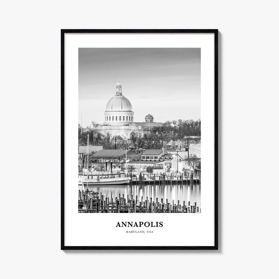 Annapolis no. 1 black & white classic poster of Maryland, USA – vertical wall art, unframed print shown in interior mockup