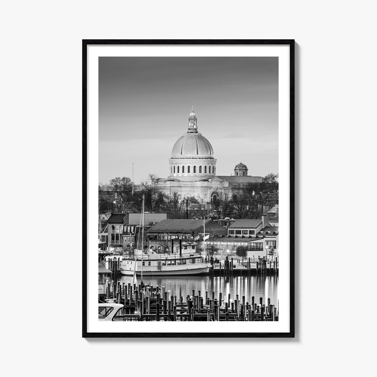 Annapolis no. 1 black & white photo poster of Maryland, USA – vertical wall art, unframed print shown in interior mockup