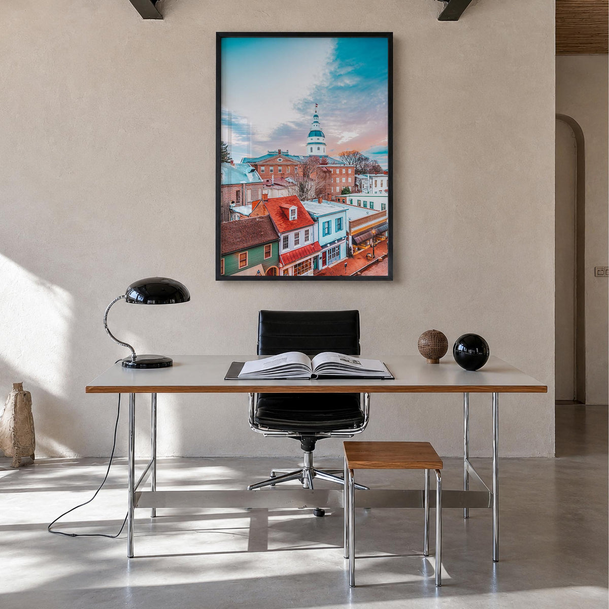 Annapolis no. 1 colorful photo poster of Maryland, USA – vertical wall art in black wood frame, hanging on wall