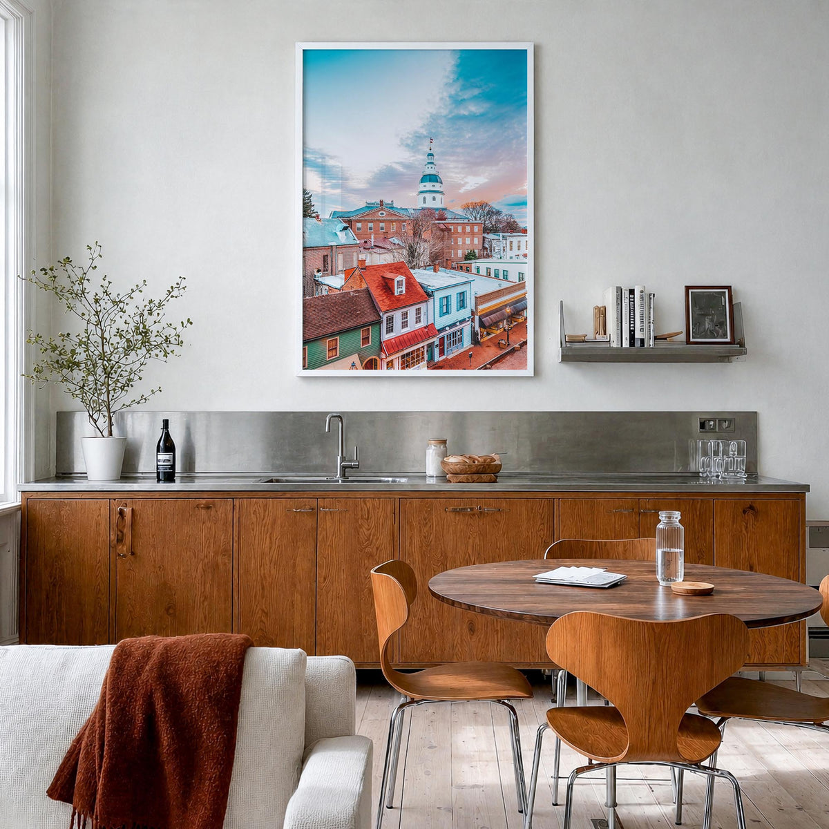Annapolis no. 1 colorful photo poster of Maryland, USA – vertical wall art in white wood frame, hanging on wall