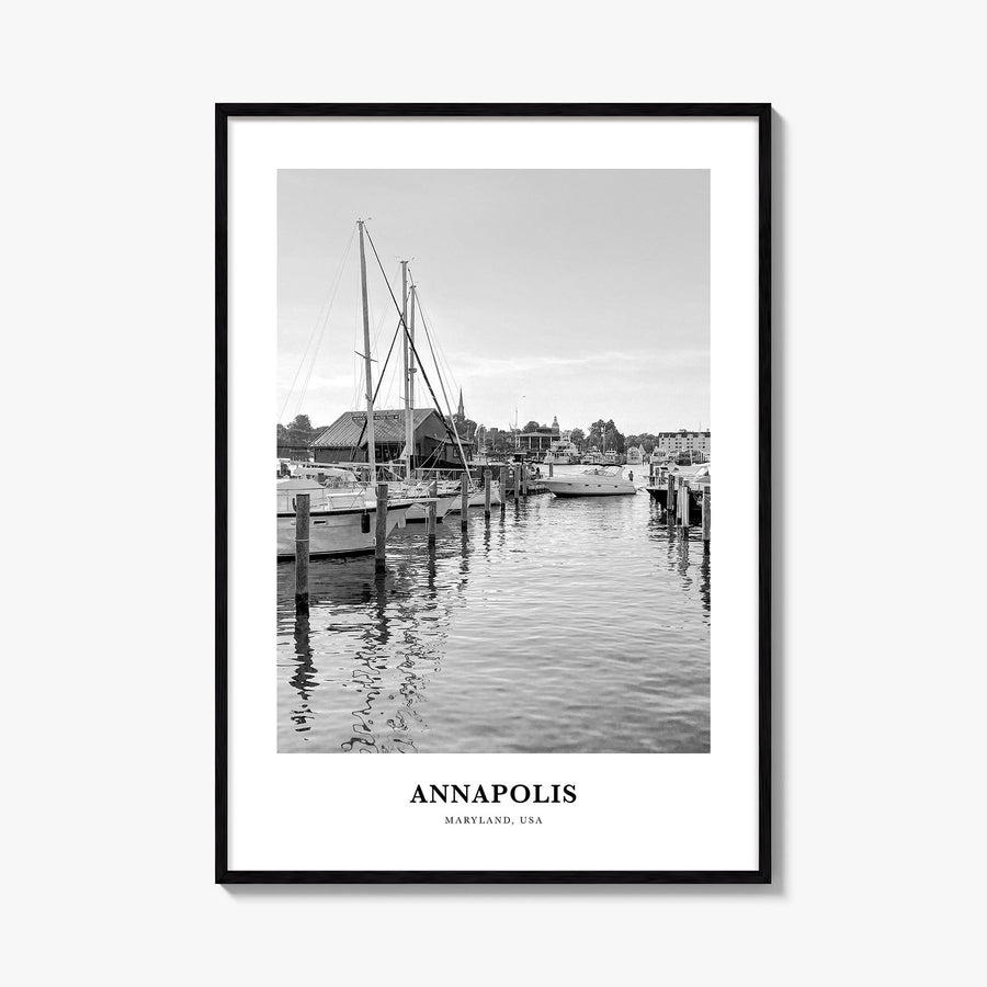 Annapolis no. 2 black & white classic poster of Maryland, USA – vertical wall art, unframed print shown in interior mockup
