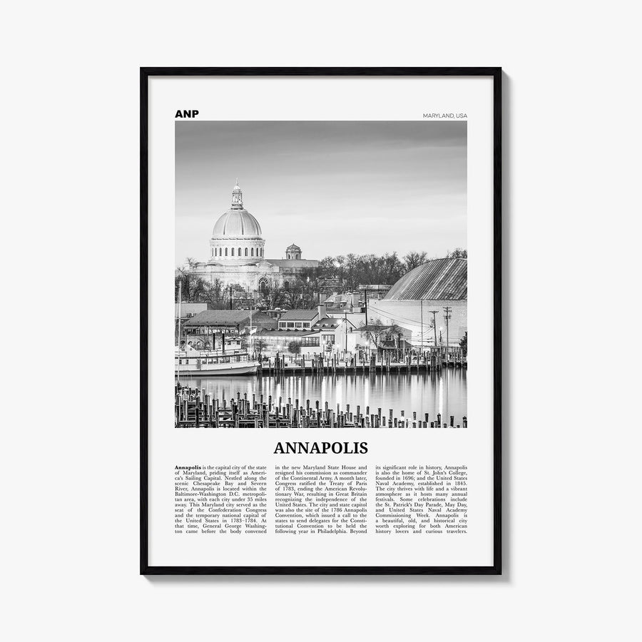 Annapolis no. 2 black & white newspaper poster of Maryland, USA – vertical wall art, unframed print shown in interior mockup