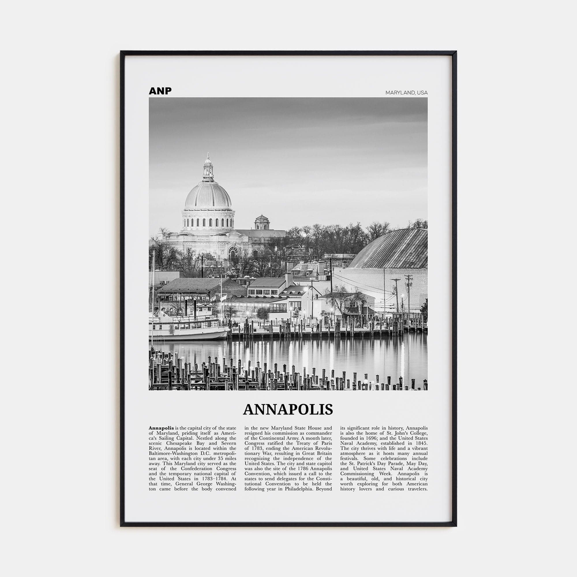 Annapolis No 2 Poster None / 8x12 in Nbourhood Travel B&W Poster