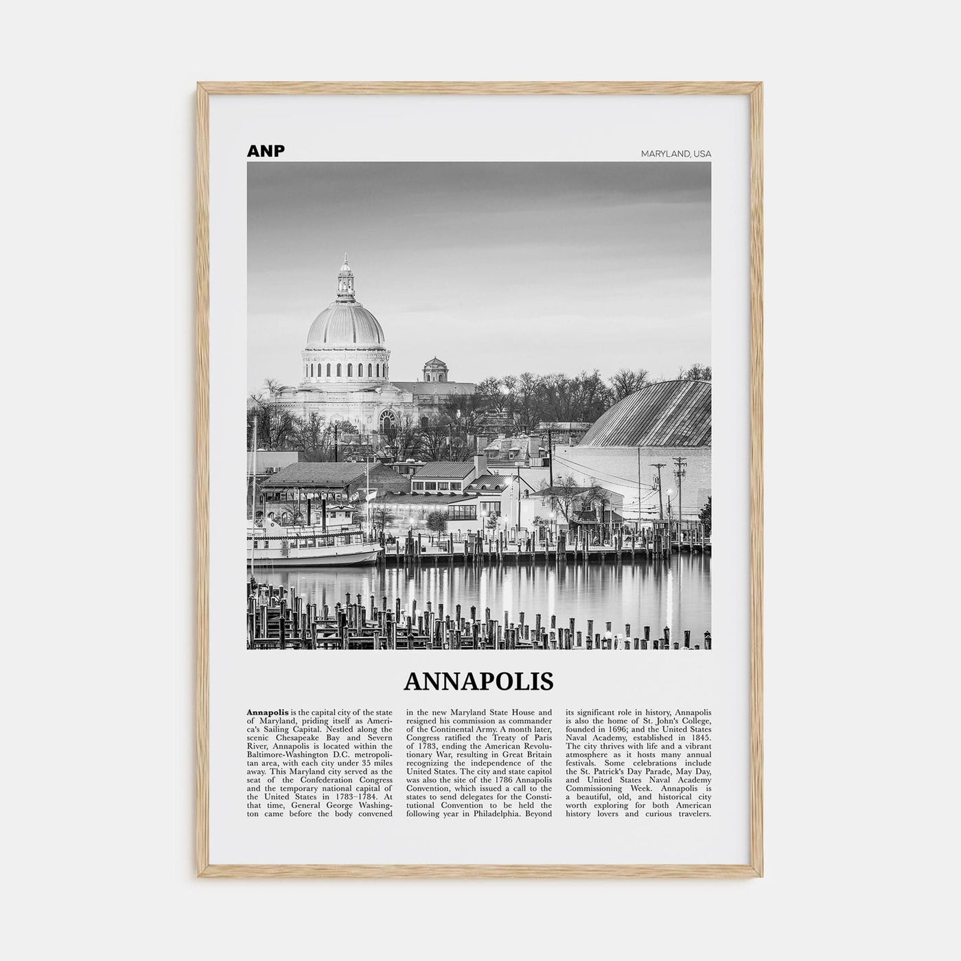 Annapolis No 2 Poster Natural Wood / 8x12 in Nbourhood Travel B&W Poster