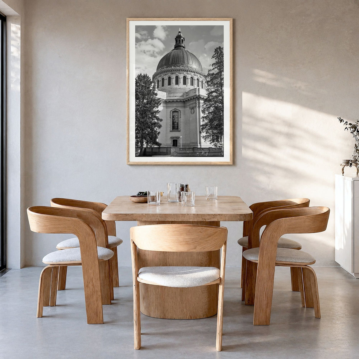 Annapolis Photo No 2 Poster in a natural wood frame, hanging in a dining room, white border