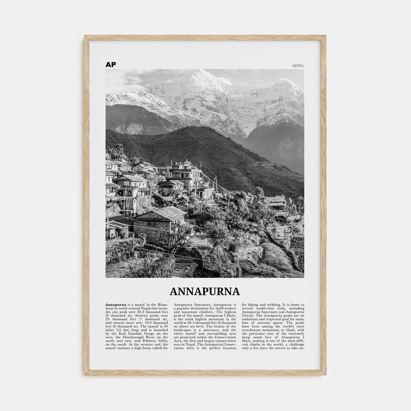 Annapurna Poster Natural Wood / 8x12 in Nbourhood Travel B&W Poster