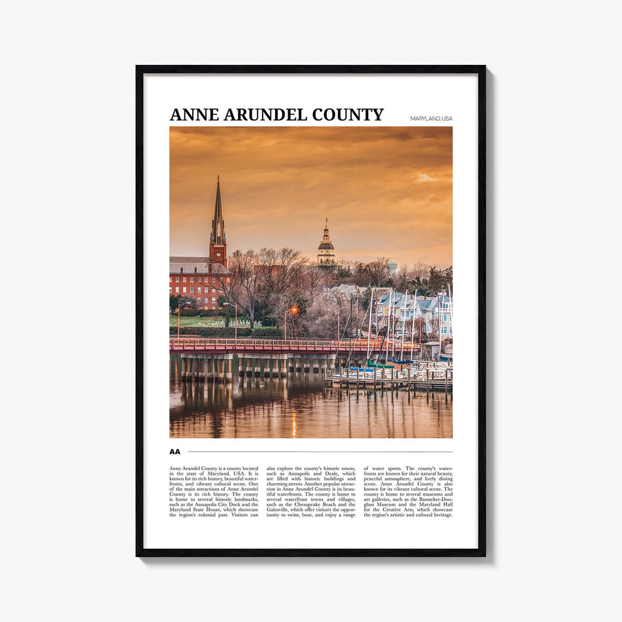 Anne Arundel County colorful travel poster of Maryland, USA – vertical wall art, unframed print shown in interior mockup