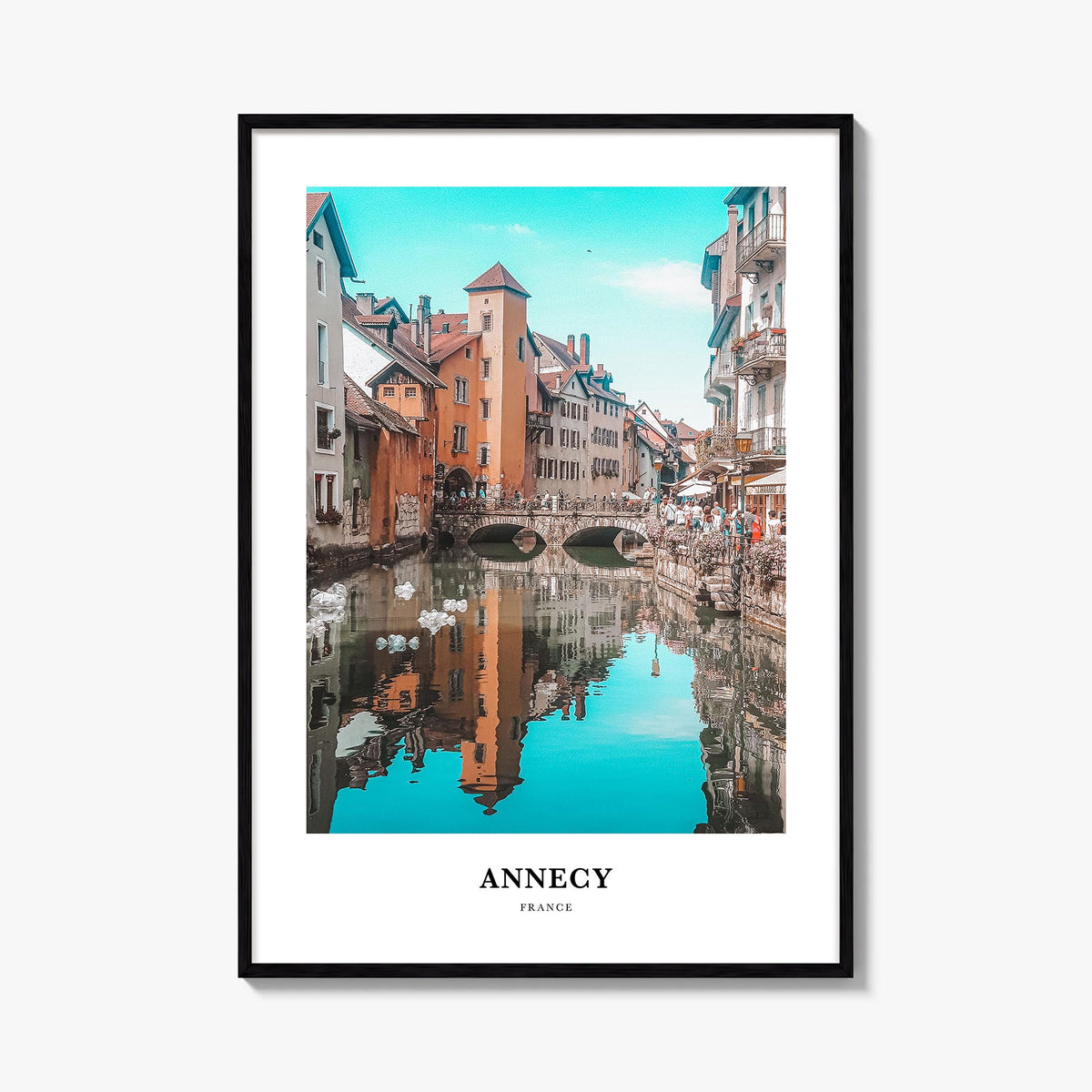 Annecy colorful classic poster of France – vertical wall art, unframed print shown in interior mockup