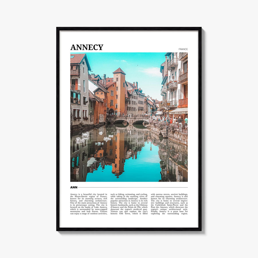Annecy colorful travel poster of France – vertical wall art, unframed print shown in interior mockup
