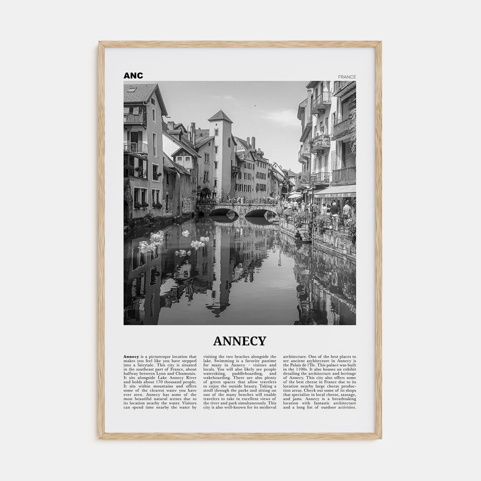 Annecy Poster Natural Wood / 8x12 in Nbourhood Travel B&W Poster