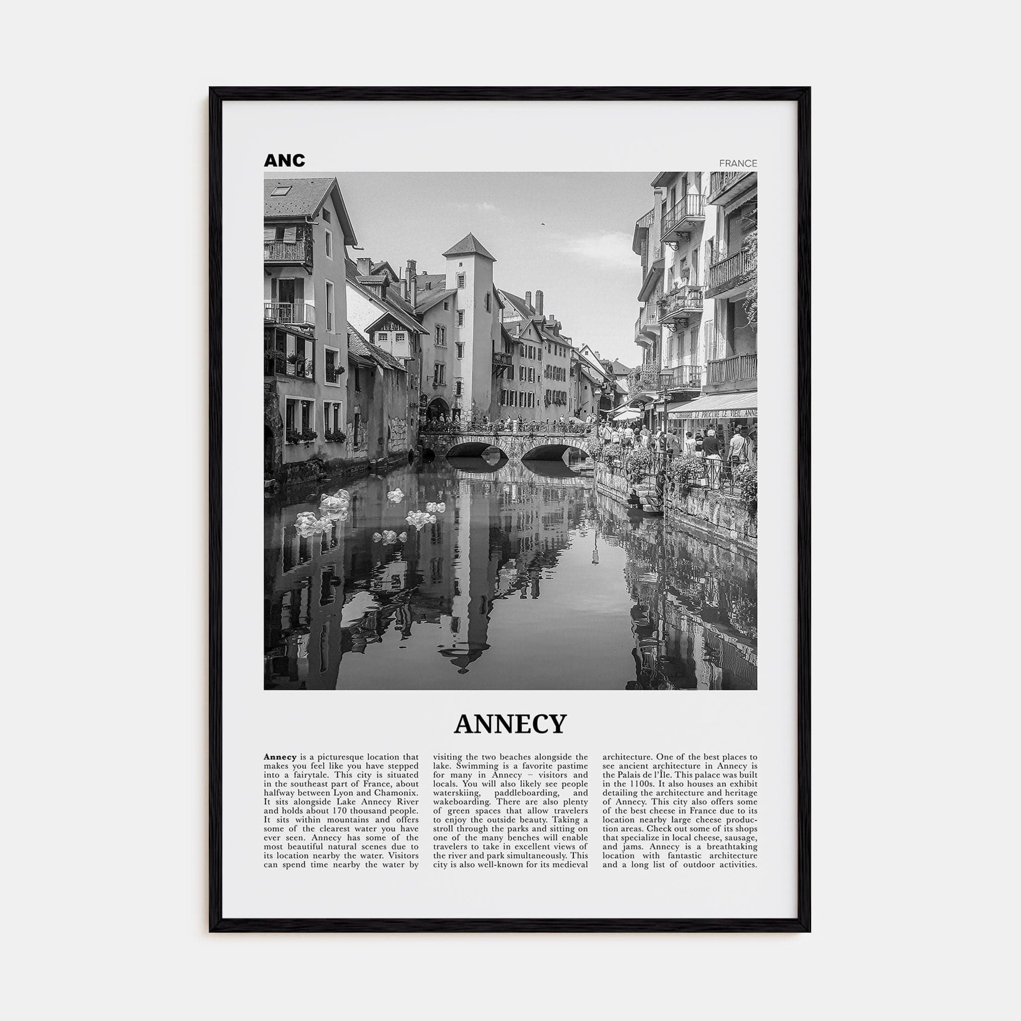 Annecy Poster Black Wood / 8x12 in Nbourhood Travel B&W Poster