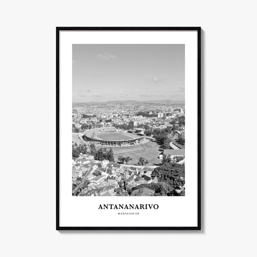 Antananarivo black & white classic poster of Madagascar – vertical wall art, unframed print shown in interior mockup