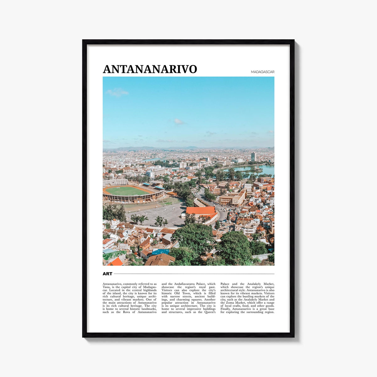 Antananarivo colorful travel poster of Madagascar – vertical wall art, unframed print shown in interior mockup