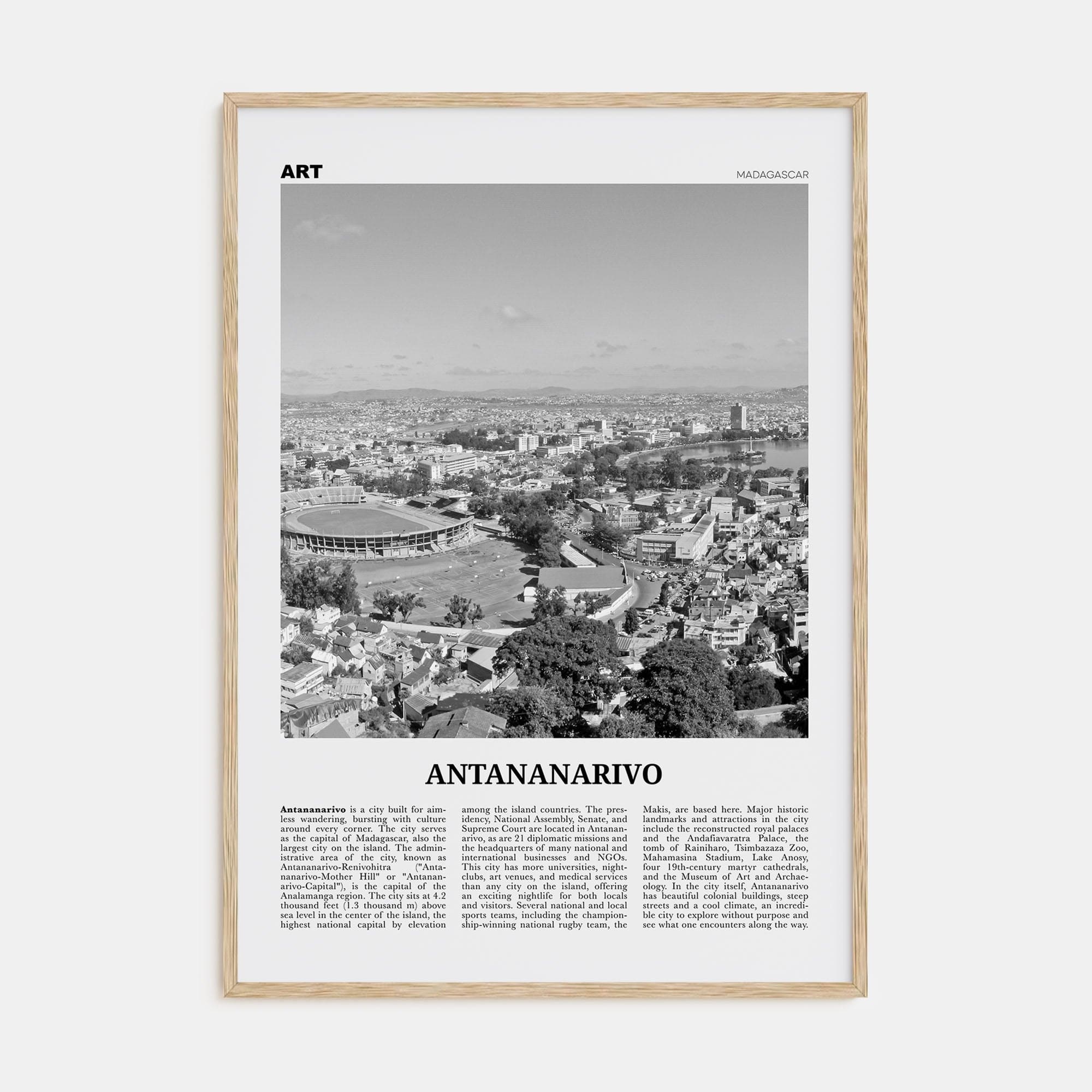 Antananarivo Poster Natural Wood / 8x12 in Nbourhood Travel B&W Poster