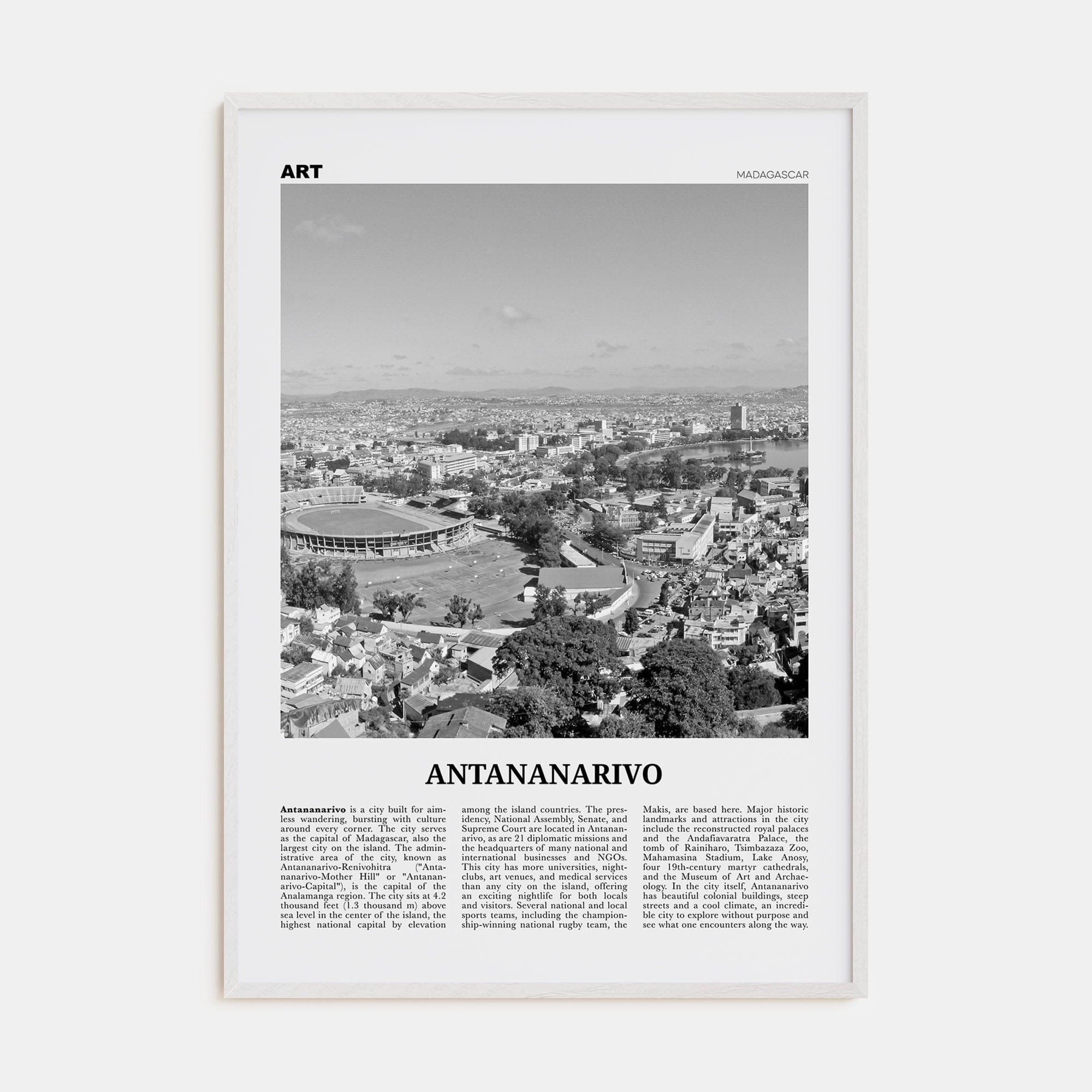 Antananarivo Poster White Wood / 8x12 in Nbourhood Travel B&W Poster