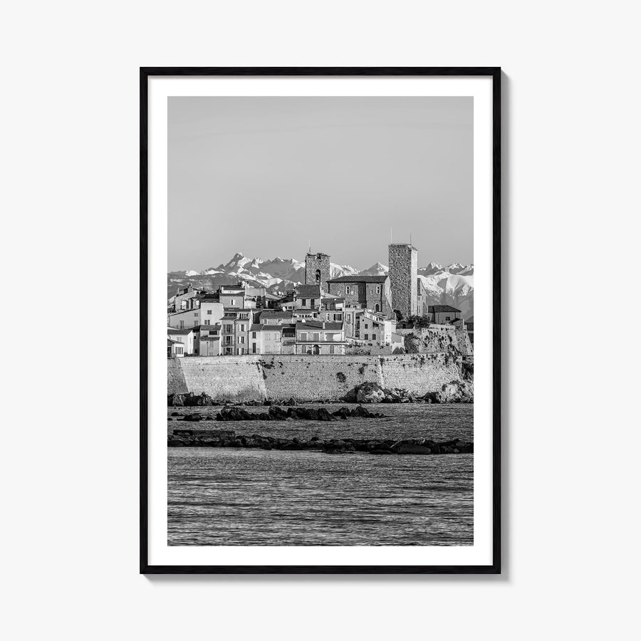 Antibes black & white photo poster of France – vertical wall art, unframed print shown in interior mockup