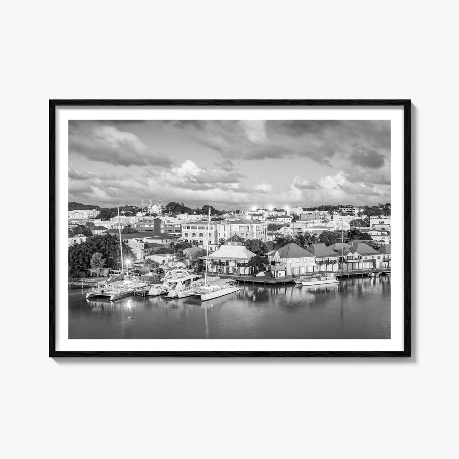 Antigua and Barbuda black & white photo poster of Caribbean – horizontal wall art, unframed print shown in interior mockup