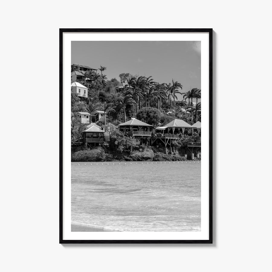 Antigua and Barbuda black & white photo poster of Caribbean – vertical wall art, unframed print shown in interior mockup