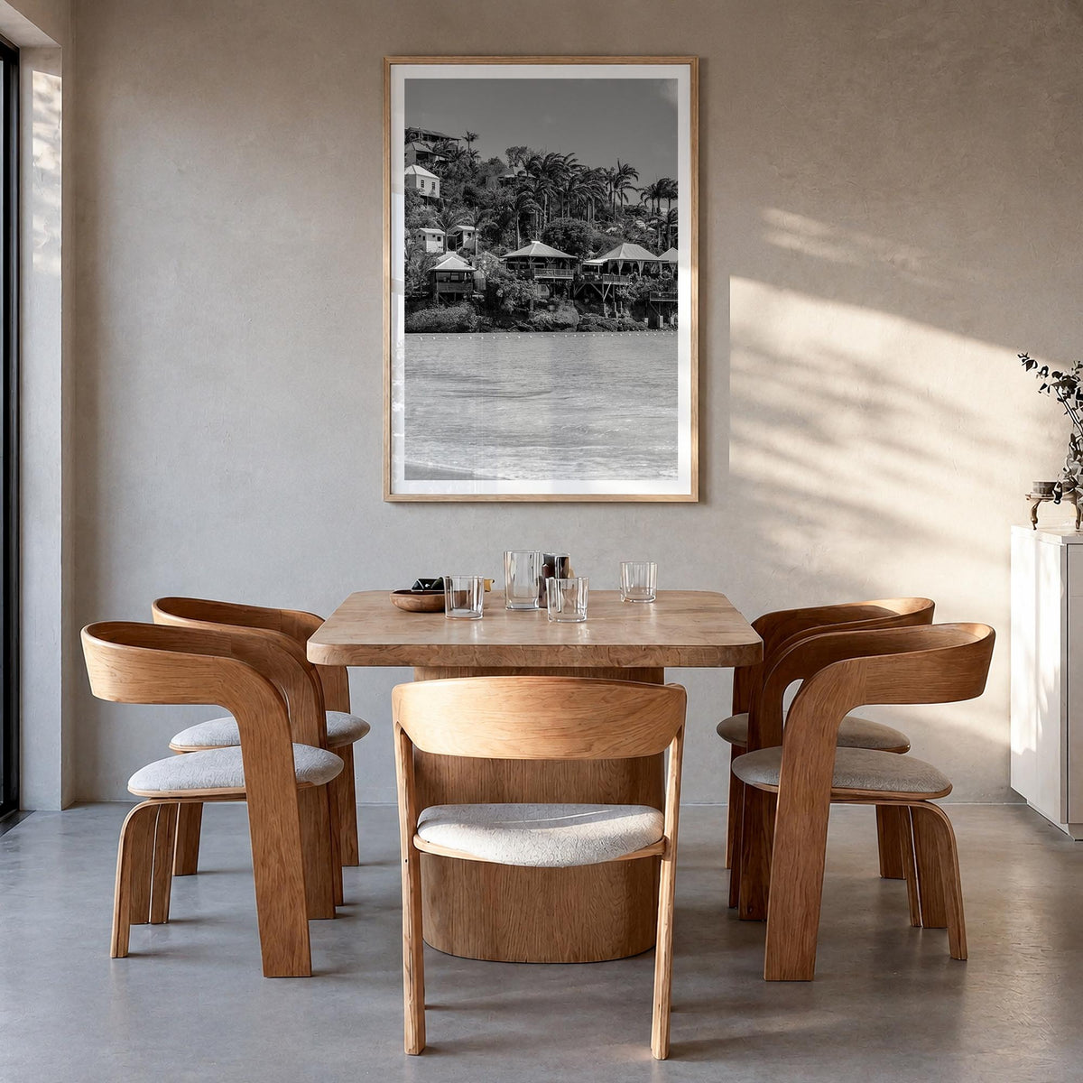 Antigua and Barbuda black & white photo poster of Caribbean – vertical wall art in natural wood frame with white border, hang